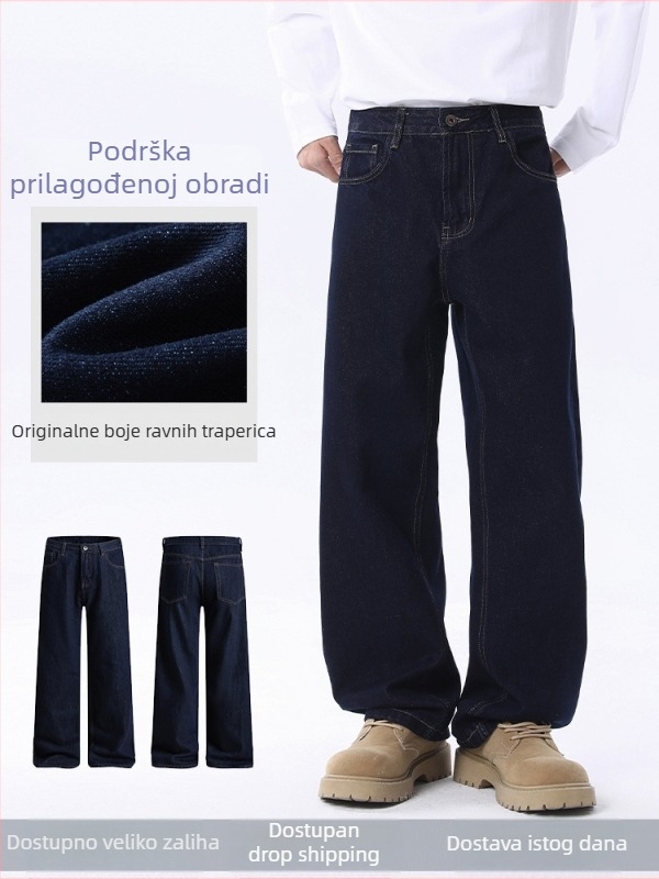Muške traperice, opuštenog ravnog kroja, srednji obim struka, zip, pamuk denim s pranjem vodom