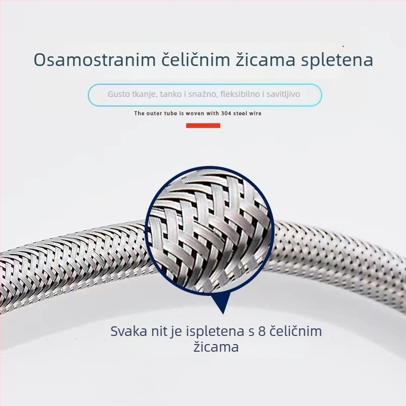 304 nehrđajući čelik dvostruki ulaz, ojačano metalno crijevo, model 8801818, 1,6 MPa, 0–90 °C, ručna montaža