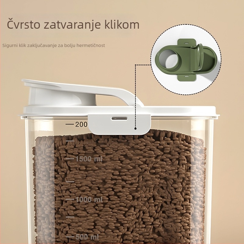 Spremnik za hranu za kućne ljubimce, plastični, kapaciteta 2 L, zatvoren, otporan na vlagu i prašinu, za hranu mačaka i psa, velika kapaciteta, za kućnu upotrebu i putovanja