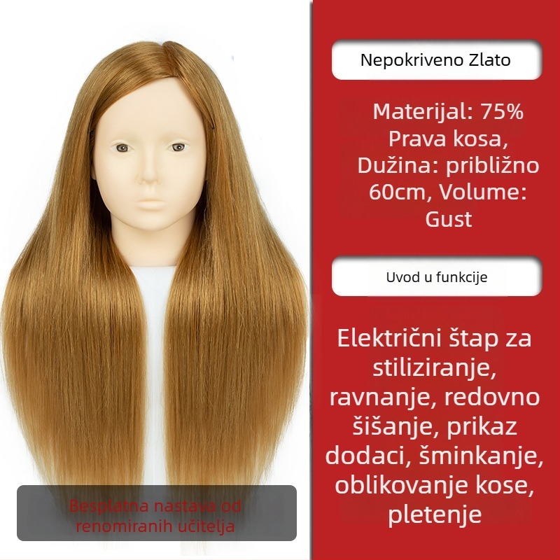 Glava za vježbanje pletenja kose sa smjesom svile, duga kosa, prirodan stil, D1 model, za trening pletenja kose, nije pogodno za bojanje na visokim temperaturama