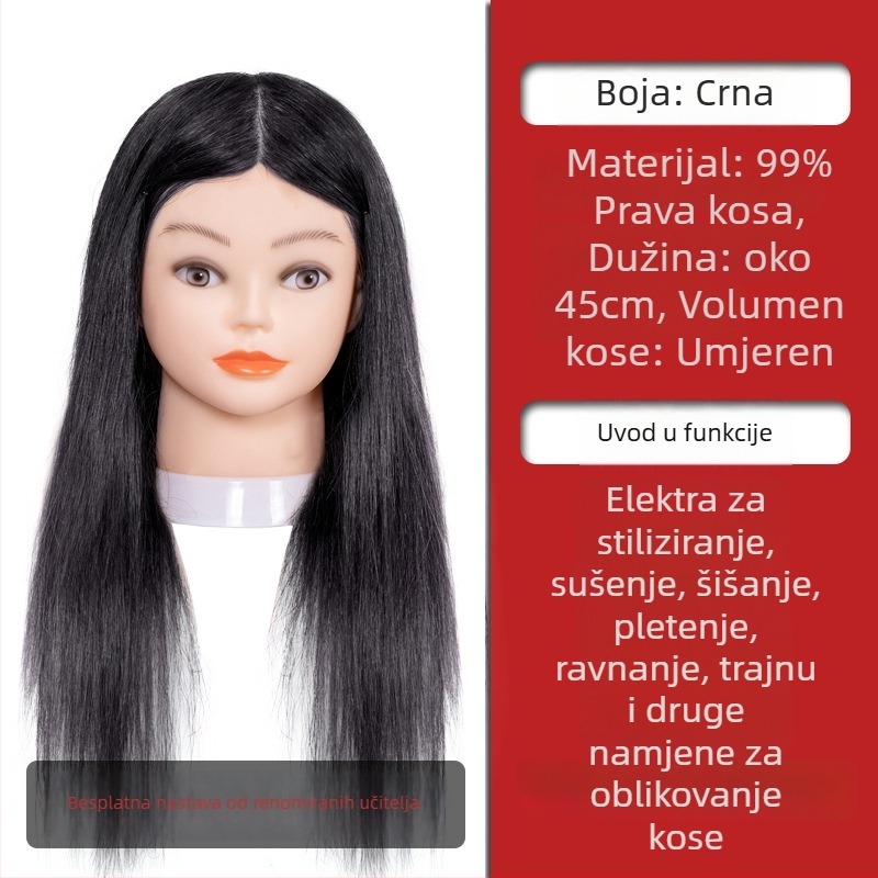 Glava za vježbanje pletenja kose sa smjesom svile, duga kosa, prirodan stil, D1 model, za trening pletenja kose, nije pogodno za bojanje na visokim temperaturama
