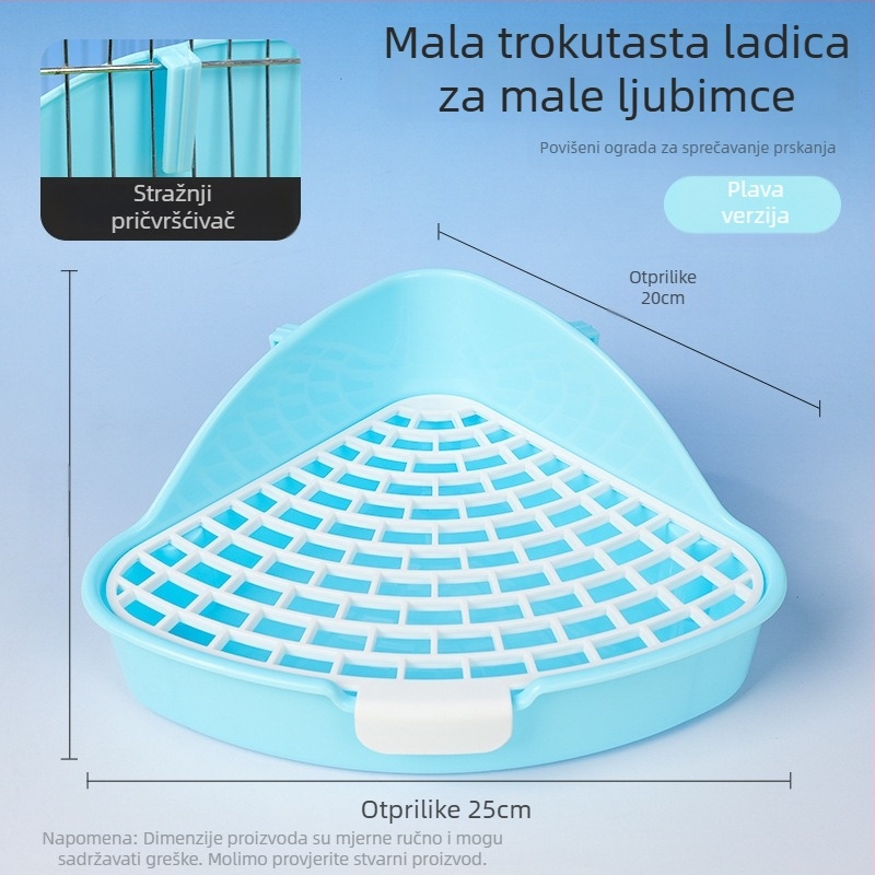 Plastični uzdignuti trokutasti toalet za zečeve, protiv prskanja mokraće, pogodan za zečeve, činčile i guinejske svinje