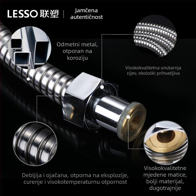 Nehrđajući čelični tuš crijevo, otporno na eksplozije, s univerzalnim spojem — model 7821, za kupaonicu i bojler