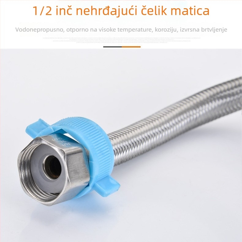 Cijev za dovod vode od nehrđajućeg čelika s metalnom opletkom, visokotlačni kućni sustav hladne vode, otporan na eksplozije, tekstura zmijske kože, 0–85°C, 1 MPa, spiralna ugradnja