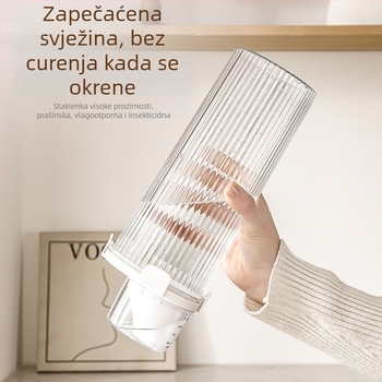 Prozirni spremnik za hranu za mačke i pse, vodootporan i zatvoren, s kontroliranim hranjenjem, materijal PP, kapacitet 1–2 L.