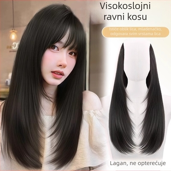 Jednodelni slojeviti V-oblik dodatak za kosu za žene, dodaje volumen, pahuljast i lagan (Model W-FP140/FP141; Materijal kose: vlakno visoke temperature; Tehnologija obrade: mehanizam; Tip kose: ravna)