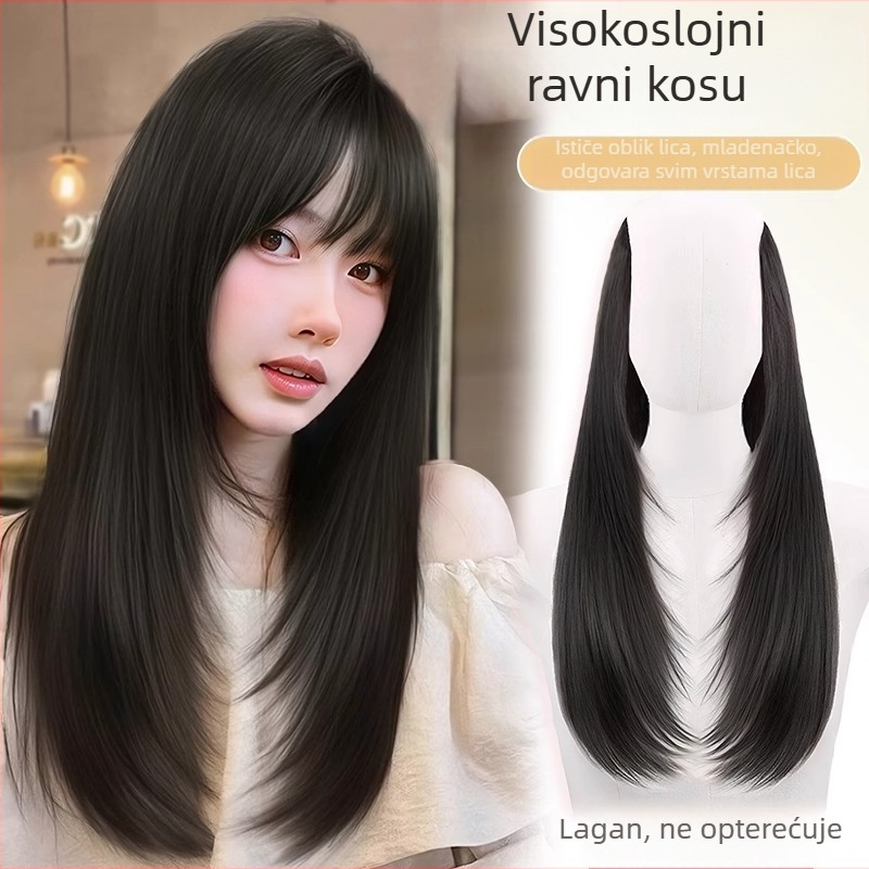Jednodelni slojeviti V-oblik dodatak za kosu za žene, dodaje volumen, pahuljast i lagan (Model W-FP140/FP141; Materijal kose: vlakno visoke temperature; Tehnologija obrade: mehanizam; Tip kose: ravna)
