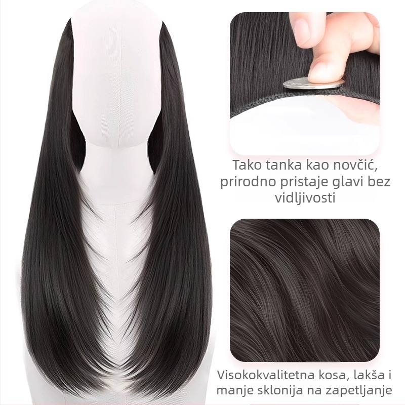 Jednodelni slojeviti V-oblik dodatak za kosu za žene, dodaje volumen, pahuljast i lagan (Model W-FP140/FP141; Materijal kose: vlakno visoke temperature; Tehnologija obrade: mehanizam; Tip kose: ravna)