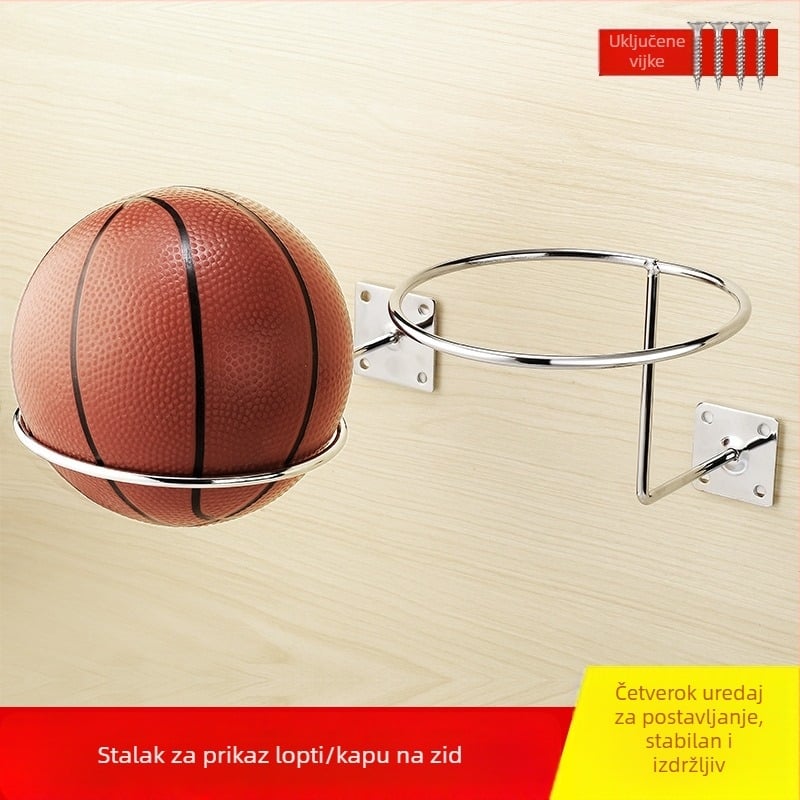 Zidni držač za lopte od željeza, jedan kuk, moderni minimalistički dizajn, nosivost do 5 kg, za košarku i nogomet