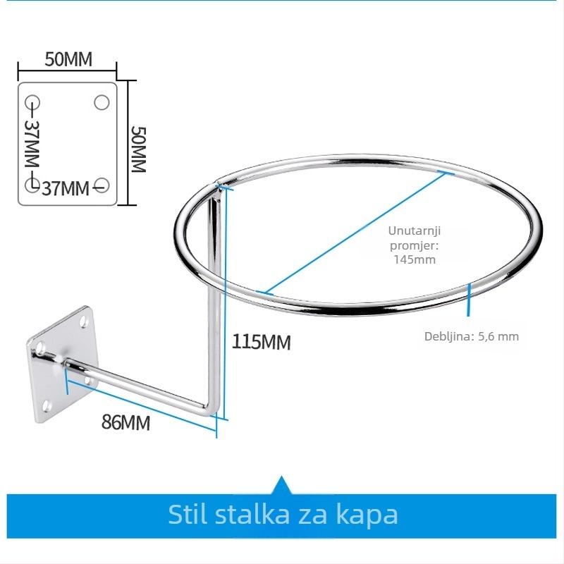 Zidni držač za lopte od željeza, jedan kuk, moderni minimalistički dizajn, nosivost do 5 kg, za košarku i nogomet