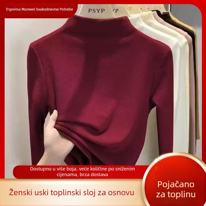 Majica Derong akrilnim baršunom, polu visok ovratnik, uski kroj, dugi rukavi