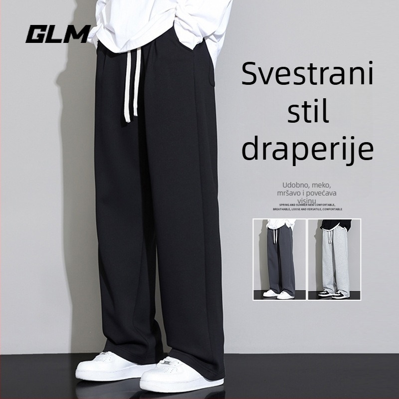 Muške casual hlače, opuštena krojena linija, srednji porast struka, vezanje šnoru, rastezljiva tkanina od smjese kemijskih vlakana, ravni kroj s džepnim detaljima