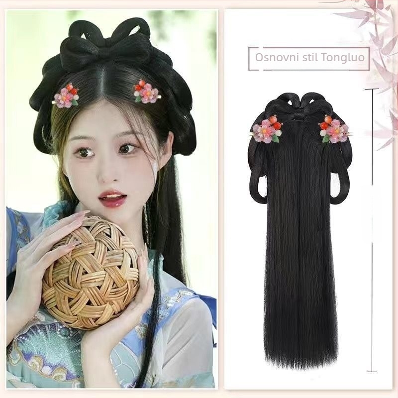 Perika s integriranom trakom za kosu, kratka kovrčava kosa — Hanfu stil, ručno tkanо, žica visokotemperaturna, model 1