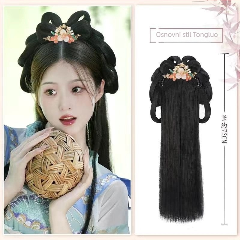 Perika s integriranom trakom za kosu, kratka kovrčava kosa — Hanfu stil, ručno tkanо, žica visokotemperaturna, model 1