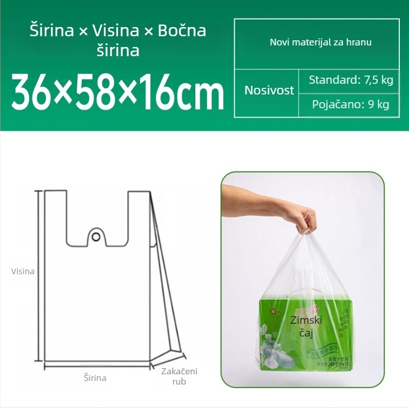 Prozirna vrećica tipa prsluk od HDPE-a, za hranu, jednokratna, pogodna za mikrovalnu, debele