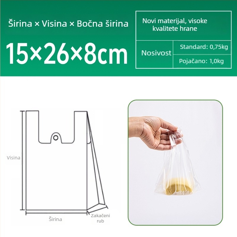 Prozirna vrećica tipa prsluk od HDPE-a, za hranu, jednokratna, pogodna za mikrovalnu, debele