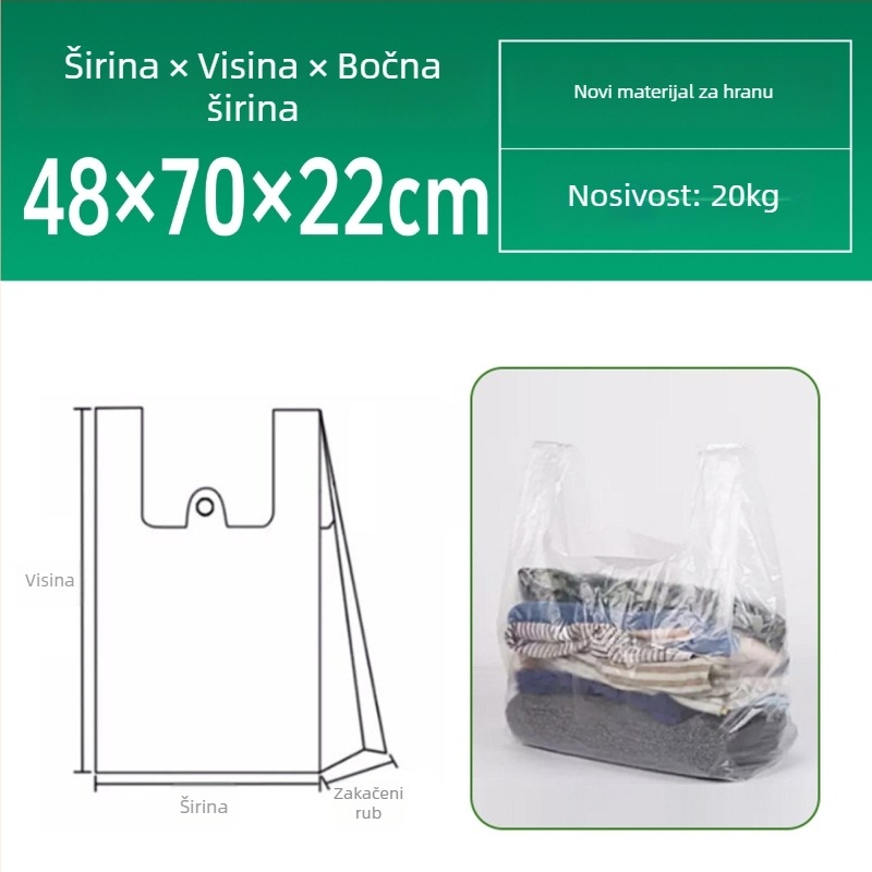 Prozirna vrećica tipa prsluk od HDPE-a, za hranu, jednokratna, pogodna za mikrovalnu, debele