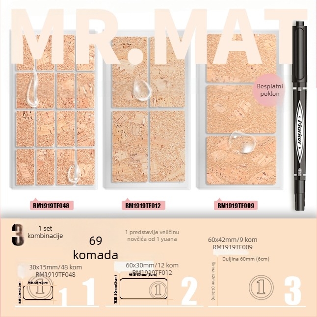 Kork naljepnica – samoljepljiva, tisk, koreanskog stila, vodootporna, za etikete eteričnih ulja i identifikaciju čaša