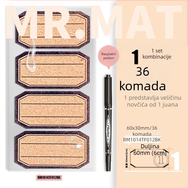 Kork naljepnica – samoljepljiva, tisk, koreanskog stila, vodootporna, za etikete eteričnih ulja i identifikaciju čaša