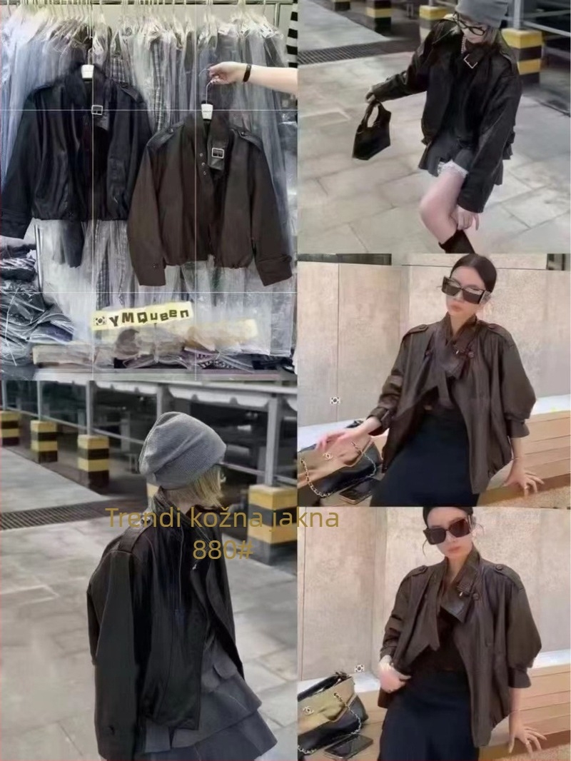 PU kožna jakna za žene, udoban slobodan kroj, dugi rukavi, ovratnik Lapel, casual stil, prednje kopčanje s kopčama