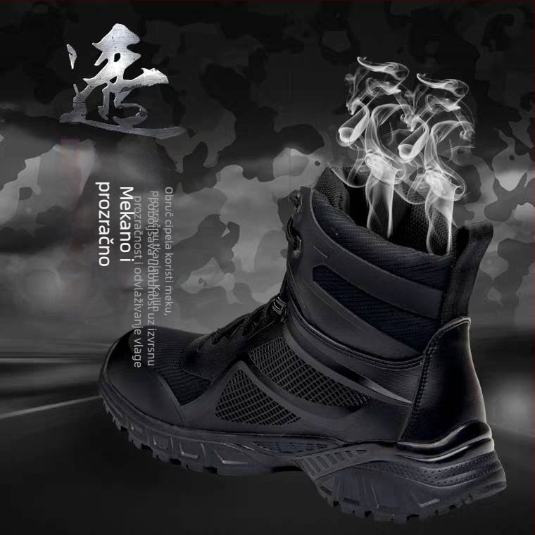 Vanjske taktičke cipele za planinarenje - visoki gornji dio, prava koža, Vibram gumeni đon, EVA srednji potplat, AirTech unutrašnjost, antislip, apsorpcija udara