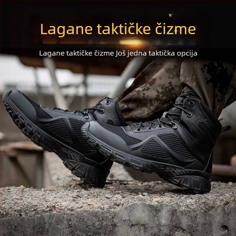 Vanjske taktičke cipele za planinarenje - visoki gornji dio, prava koža, Vibram gumeni đon, EVA srednji potplat, AirTech unutrašnjost, antislip, apsorpcija udara