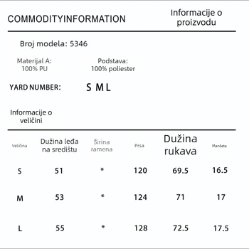 Ženska jakna od lažne PU kože sa fleece podstavom, ovratnik s reverom, zatvarač, ¾ rukavi, gradski hipster stil