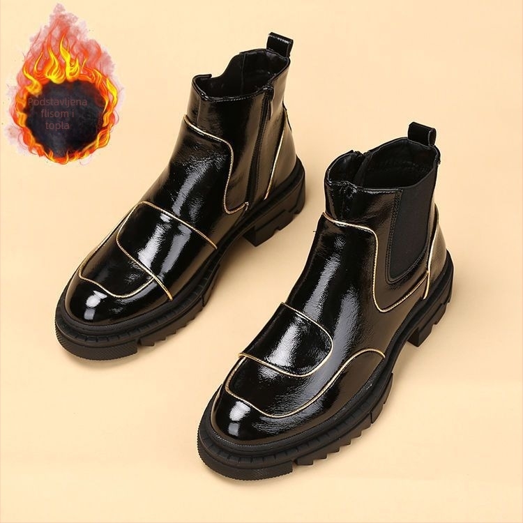 Muške Chelsea čizme s fleece podstavom, nubuk gornji dio, gumena potplat, visok gornji dio s povećanom unutarnjom visinom, protuklizne