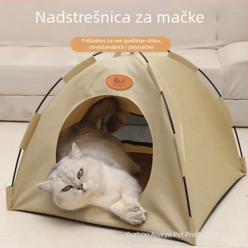 Krevet za mačke – sklopivi, prijenosni, prozračni, s uklonjivim i perivim navlakom, poluzatvoren šator
