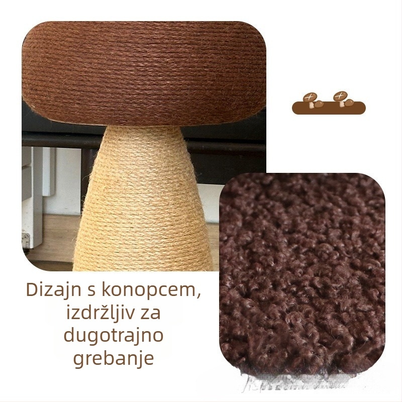 Mačji stup za grebanje od konopnog užeta, gljiva oblika, vertikalno brušenje kandži, sladak stil, 1 kom