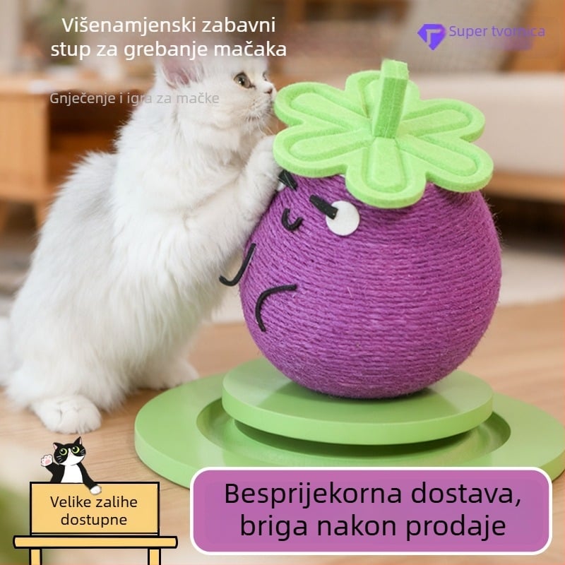 Vertikalna grebalica za mačke od drveta i sizala, crtić stil, težina 1,55 kg