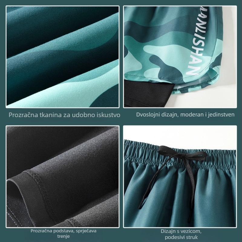 Muške brze suše kupaće šorceve Manlisan, opušteni kroj, glavni materijal poliester 85%/15% spandex, podstava 95% poliester/5% spandex
