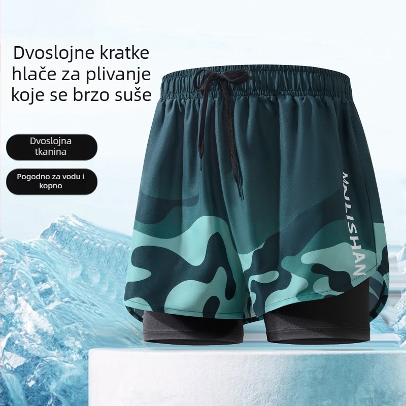 Muške brze suše kupaće šorceve Manlisan, opušteni kroj, glavni materijal poliester 85%/15% spandex, podstava 95% poliester/5% spandex