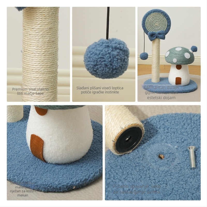 Sisal mačji grebental s crvenom gljivicom na vrhu, zaštita kauča, mali penjački stalak, 1 paket, stil Lovable Wind, za Japan i Koreju