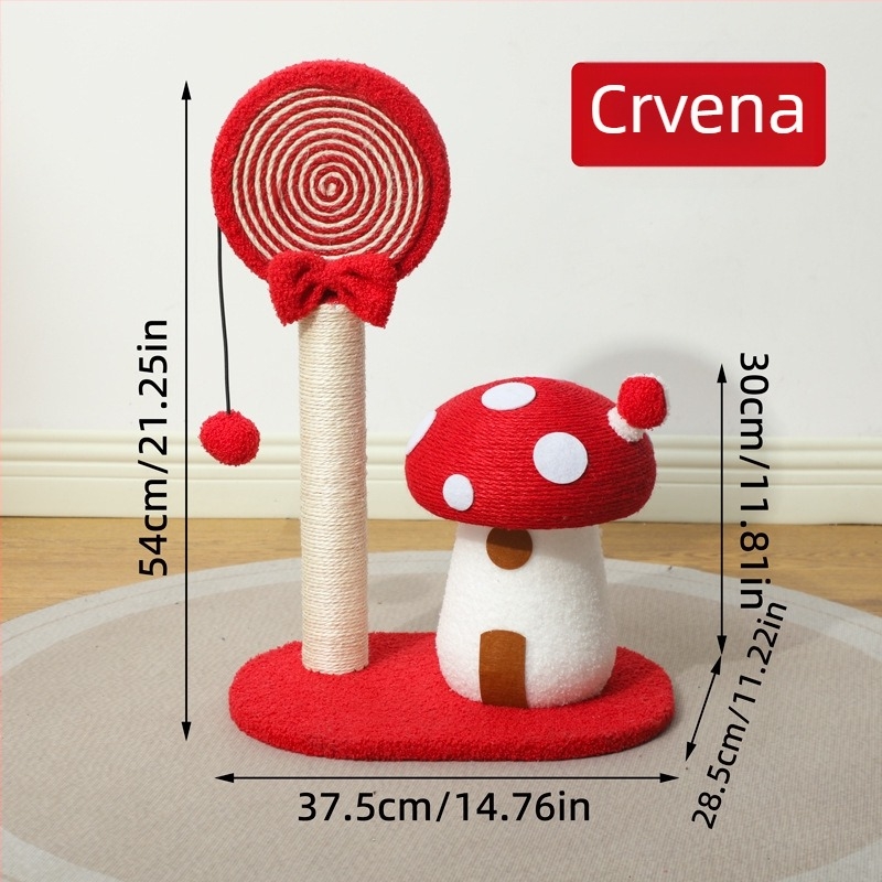 Sisal mačji grebental s crvenom gljivicom na vrhu, zaštita kauča, mali penjački stalak, 1 paket, stil Lovable Wind, za Japan i Koreju