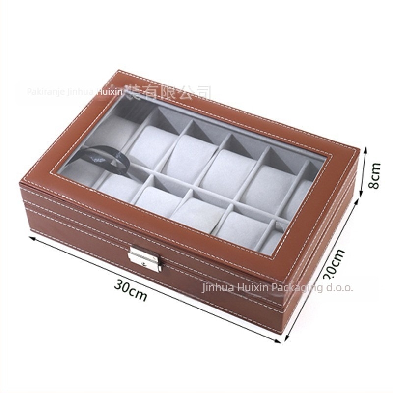 Kutija za satove za skladištenje, drvena konstrukcija, plišani ulošak, marka Xin, pakiranje u kutiji