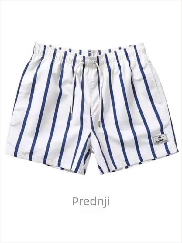 Muške kratke hlače - korejski stil, vertikalne pruge, opušten kroj, 3/4 dužine, prozračni brzo-sušivi poliester