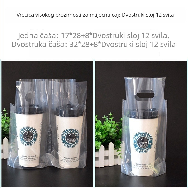Prozirne vrećice od mekog filma za napitke za dostavu — debljina 8 silk, kapacitet do 1000 ml, jednokratne s ručkama, dnevna proizvodnja 200000