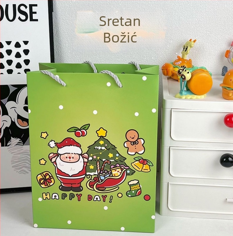 Božićna poklon torba, kraft papir/bijeli karton, offset tisak, minimalistički stil, Keyoujia