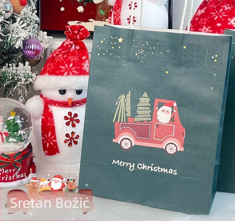 Božićna poklon torba, kraft papir/bijeli karton, offset tisak, minimalistički stil, Keyoujia