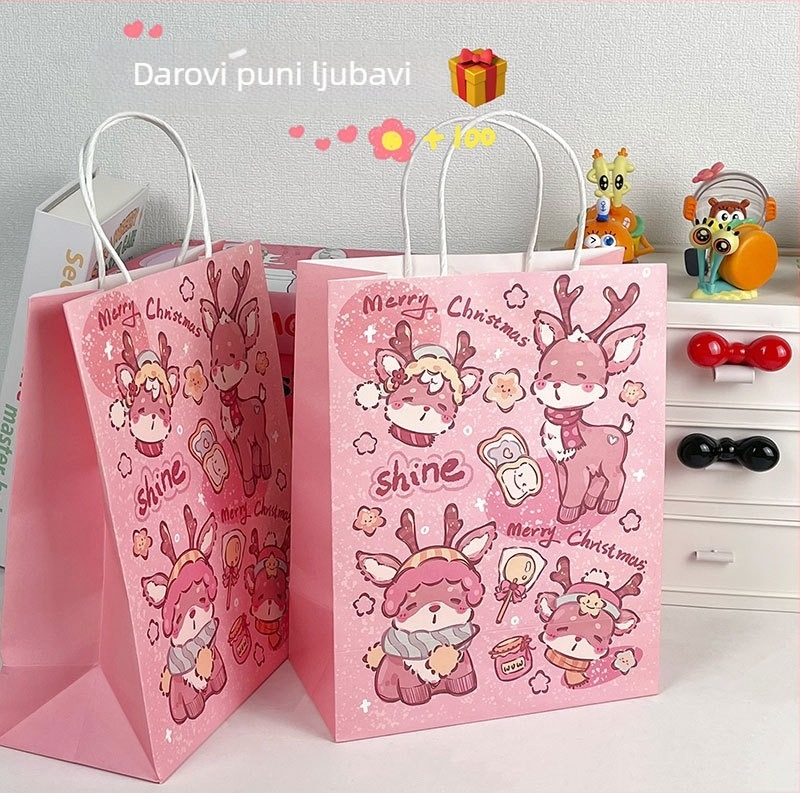 Božićna poklon torba, kraft papir/bijeli karton, offset tisak, minimalistički stil, Keyoujia