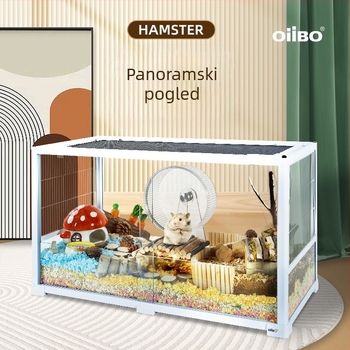 Kavez za hamstera - stakleni, pravokutnog oblika, odvojiv i prozračan, minimalistički stil