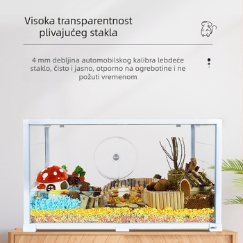 Kavez za hamstera - stakleni, pravokutnog oblika, odvojiv i prozračan, minimalistički stil