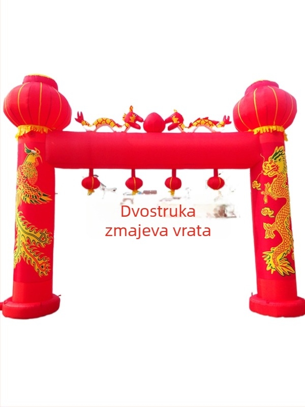 Napuhiva svadbena luka za otvoreno s motivom Zmaja i Feniksa te lukom duge