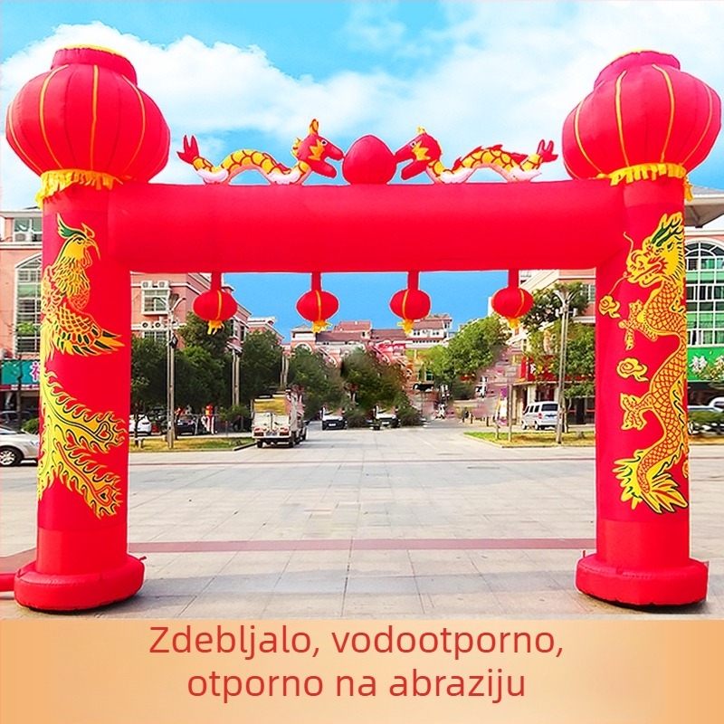 Napuhiva svadbena luka za otvoreno s motivom Zmaja i Feniksa te lukom duge