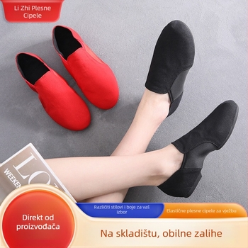 Plesne cipele za odrasle žene, gornji dio od platna i pamuka, potplat od kože, za balet, moderni i latino ples, prozračne i udobne, uobičajene debljine