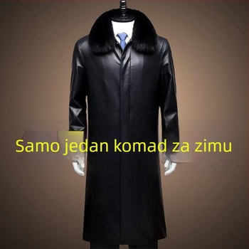 Muška PU kožna jakna s reverom, duga, jednoredno kopčanje