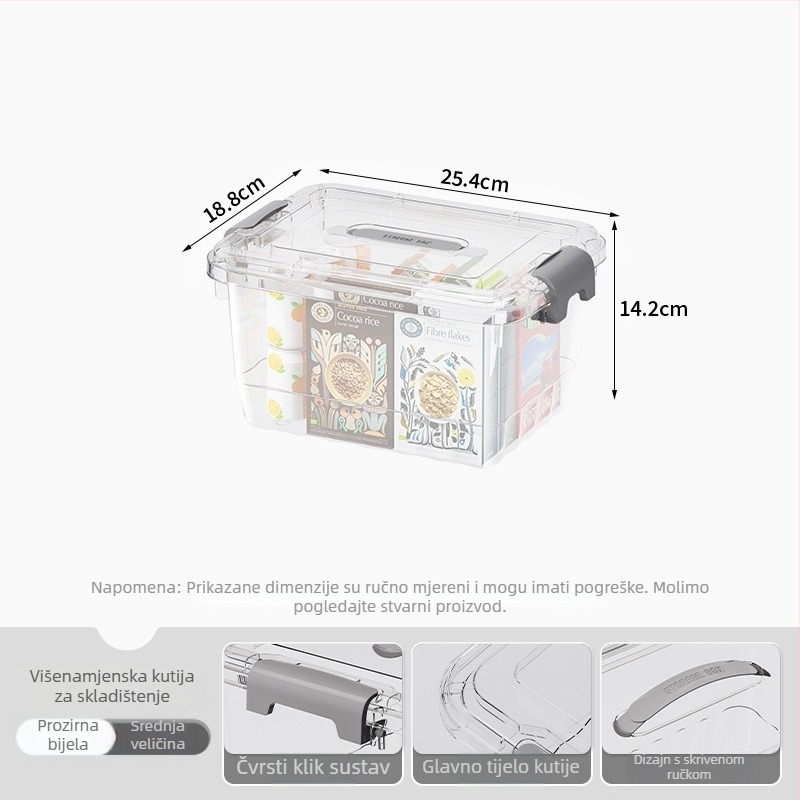 Prozirna PP kutija za skladištenje, ručna drška, zatvaranje klikom, modeli JLSD01/02/03/04