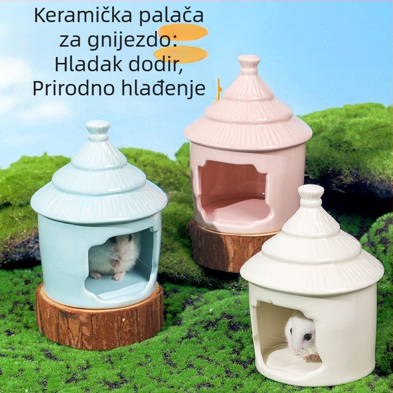 Keramičko gnijezdo-dvorac za hamster, okrugli oblik, vodootporan, crtani stil