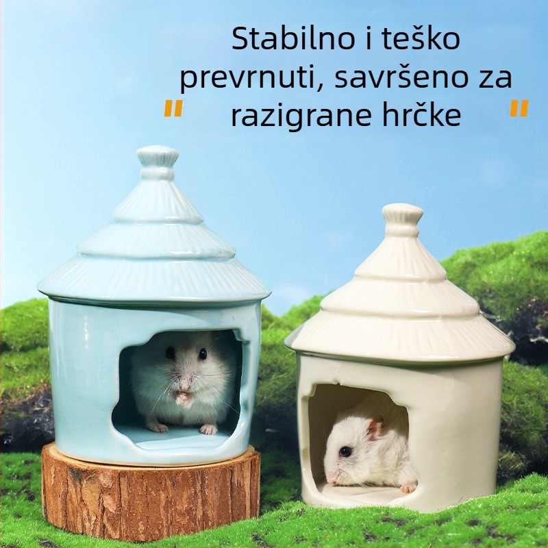 Keramičko gnijezdo-dvorac za hamster, okrugli oblik, vodootporan, crtani stil